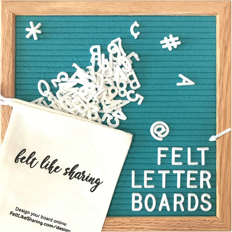 Felt Like Sharing Square Letter Board (Teal Felt - 10â€x10â€) â€“ Changeable Message Board with 3 Sets of Felt Board Letters for Home, Office, & Aesthetic Room Decor â€“ Wall Letterboard Signs In Oak Frame - Image 1